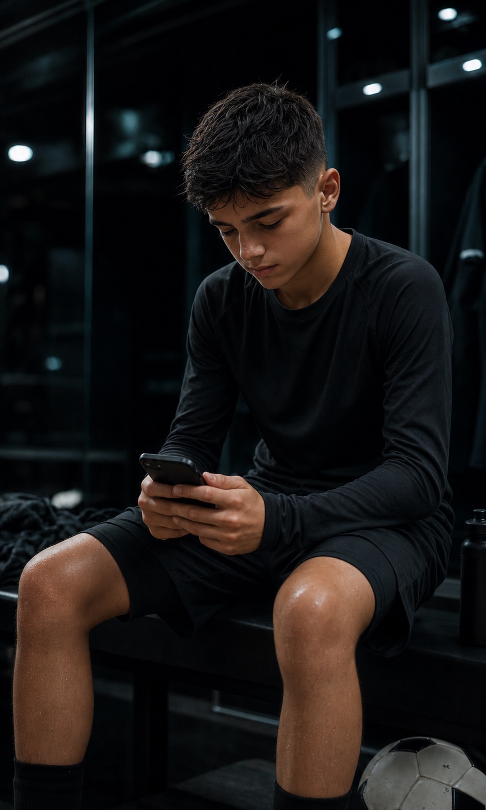 Young soccer athlete reviewing recovery and training information on his phone